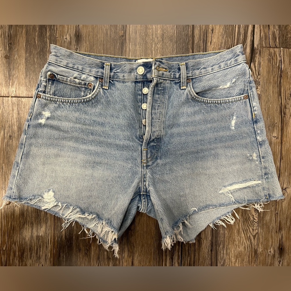 Women’s Agolde Distressed Lightwash Denim Shorts, Size 30